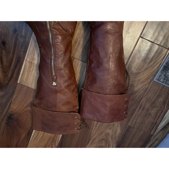 Vince Camuto Fay Boot Cognac Brown Leather Cuffed Lace Up Detailing‎ 8 Flat Heel - Picture 6 of 11